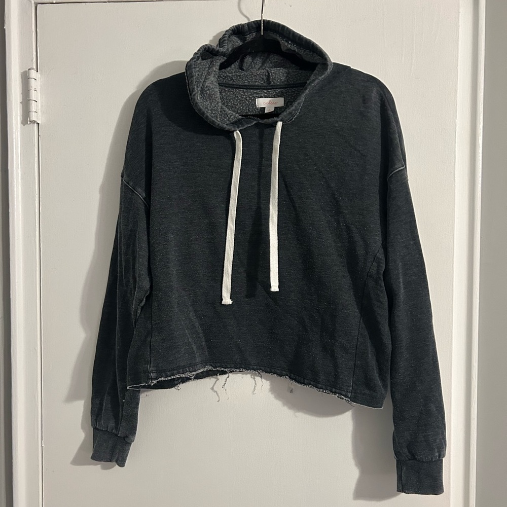 Colsie Charcoal Hoodie with White Drawstrings